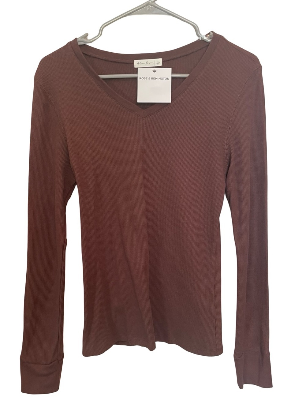NWT Rose & Remington Chocolate Brown Waffle Knit Long Sleeve Top Size L (Fits M)